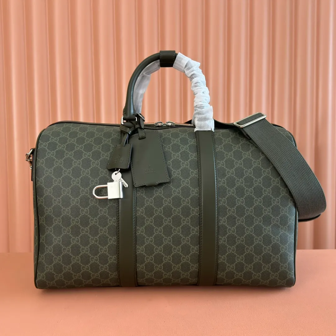 💋💋💋【New】GG monogrammed medium travel bag, green plastic PVC/original leather shipped, 🐍Model: 792074, short video