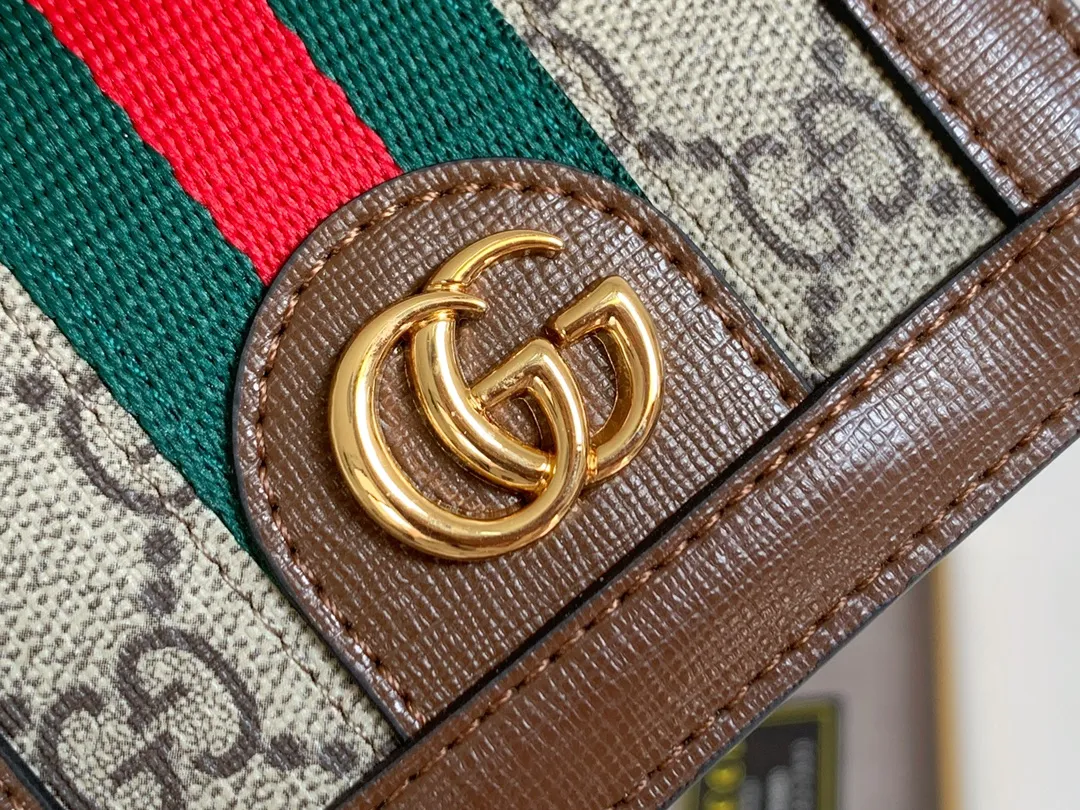 💰150 Top Original 💎gucci·leather ‼ ‼ Made of imported original leather, grained cow leather, paired with ebony double G fabric, and gold hardware accessories. Model: 523155 Brown Size 11cm*8.5cm*2.5cm