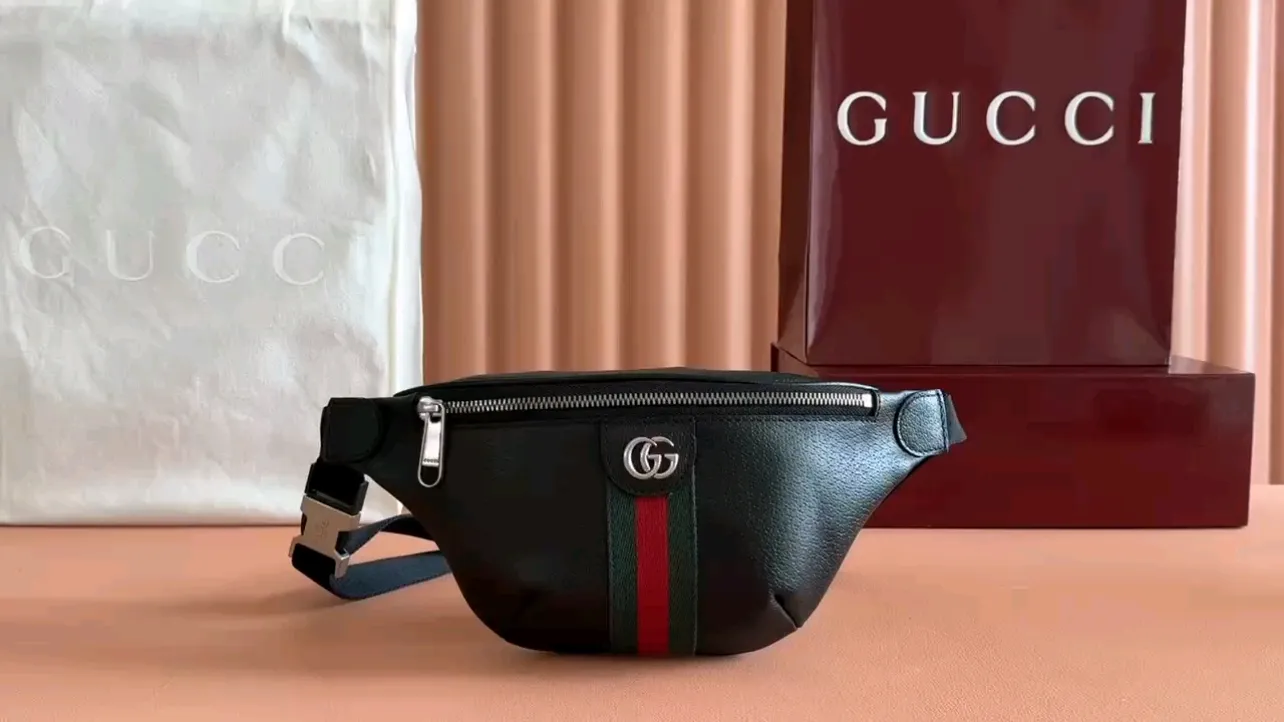 💋💋💋【New】GG Ophidia series small waist bag, black full leather/original leather is shipped, 🐴Model: 839106, short video