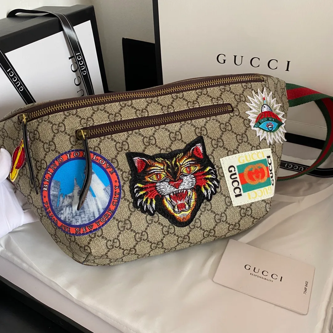 Actual shot #💰260 Model: 529711 embroidered tiger Size: 28x18x8cm. GG ophidia Travel has always been one of the brand's sources of inspiration. Decorated with a variety of fashionable embroidery and retro-style details such as planets. Retro airmail piping and Gucci retro logo taken from archive designs. Chest bag✅waist bag✅