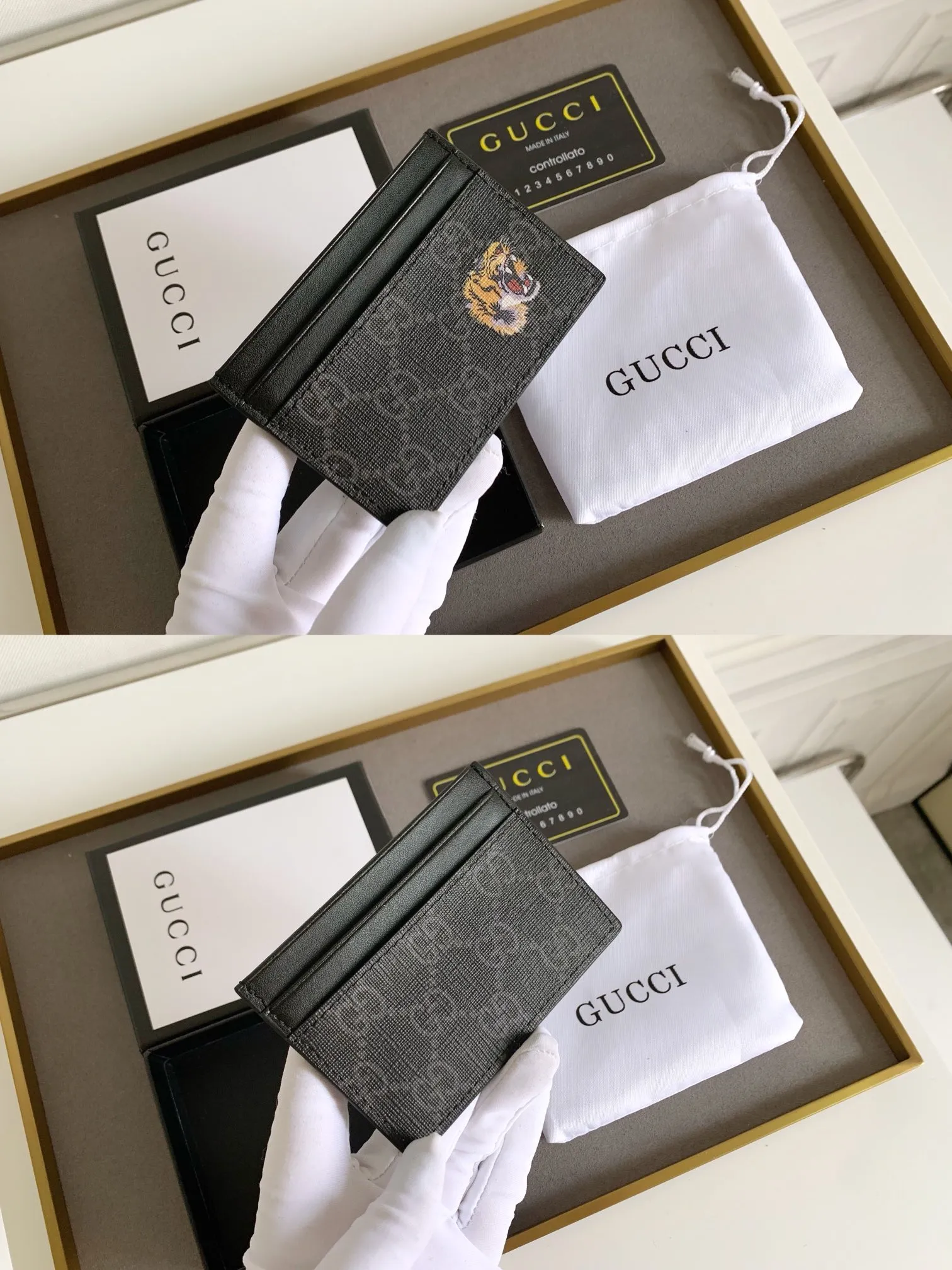 💰90 💎 (Tiger pattern) Top original quality, GUCCI classic popular printed card holder, exclusive background, real shot. The card holder is made of GG Supreme high-grade man-made canvas with exquisite patterns💯! Style number: 451277 Size: 10x7.5cm