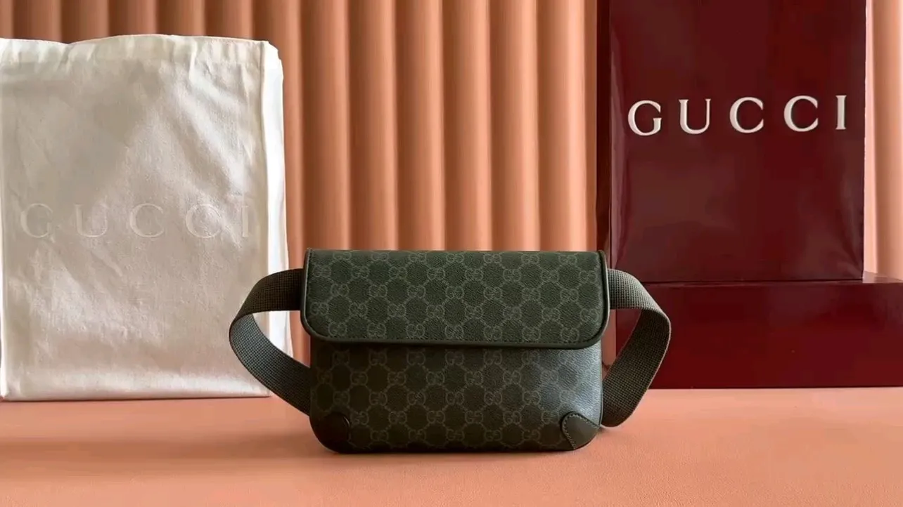 💋💋💋【New】GG letter pattern small waist bag, small chest bag, small crossbody bag, forest green PVC/original leather is shipped, 🐍Model: 792091, 822073, 795479, short combination video