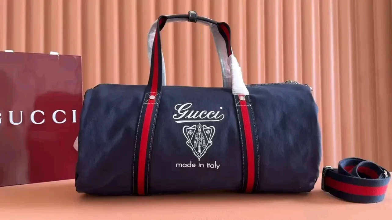 💋💋💋New GG series large printed canvas travel bag, off-white, dark blue/original leather shipped! 🐴54cm model: 816866. Combination short video