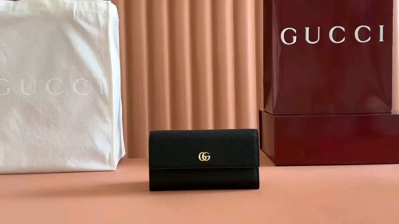 💋💋💋New GG Marmont👉 series long clip 456117, anchor red and light pink/original leather