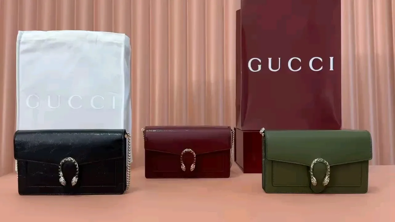 💋💋💋【New】GG Dionysus series chain wallet, black, forest green, encore red patent leather/original leather has been shipped, 🐲Model: 837374. Combination short video
