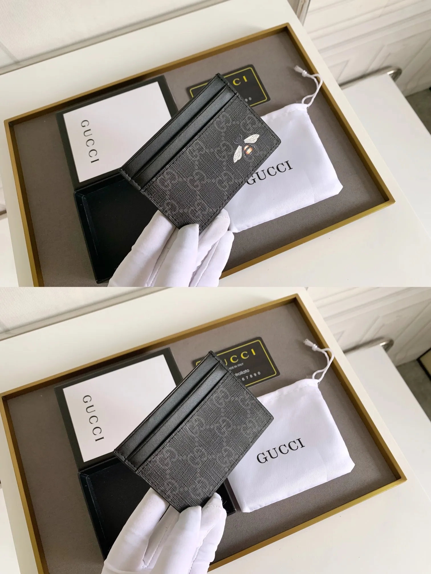 💰90 💎 (Bee pattern) Top original quality, GUCCI classic popular printed card holder, exclusive background, real shot. The card holder is made of GG Supreme high-grade man-made canvas with exquisite patterns💯! Style number: 451277 Size: 10x7.5cm