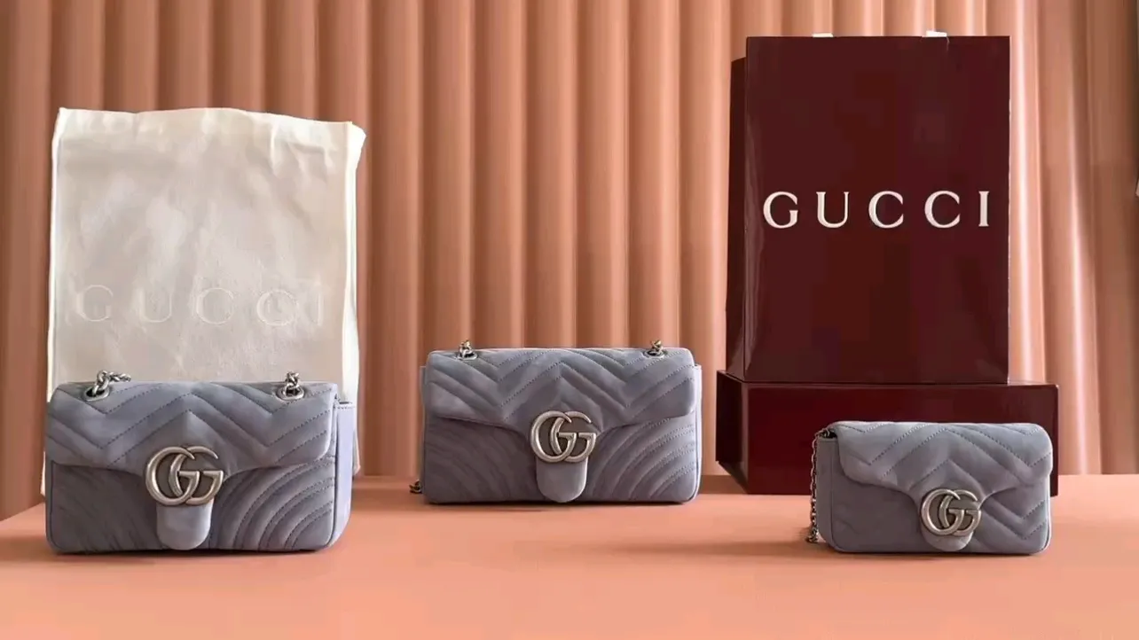 💕💕[New model] GG Marmont series medium shoulder bag, gray matte, brown matte/original leather is shipped, 🐍Model: 837267, 837280, 837190 combination short video
