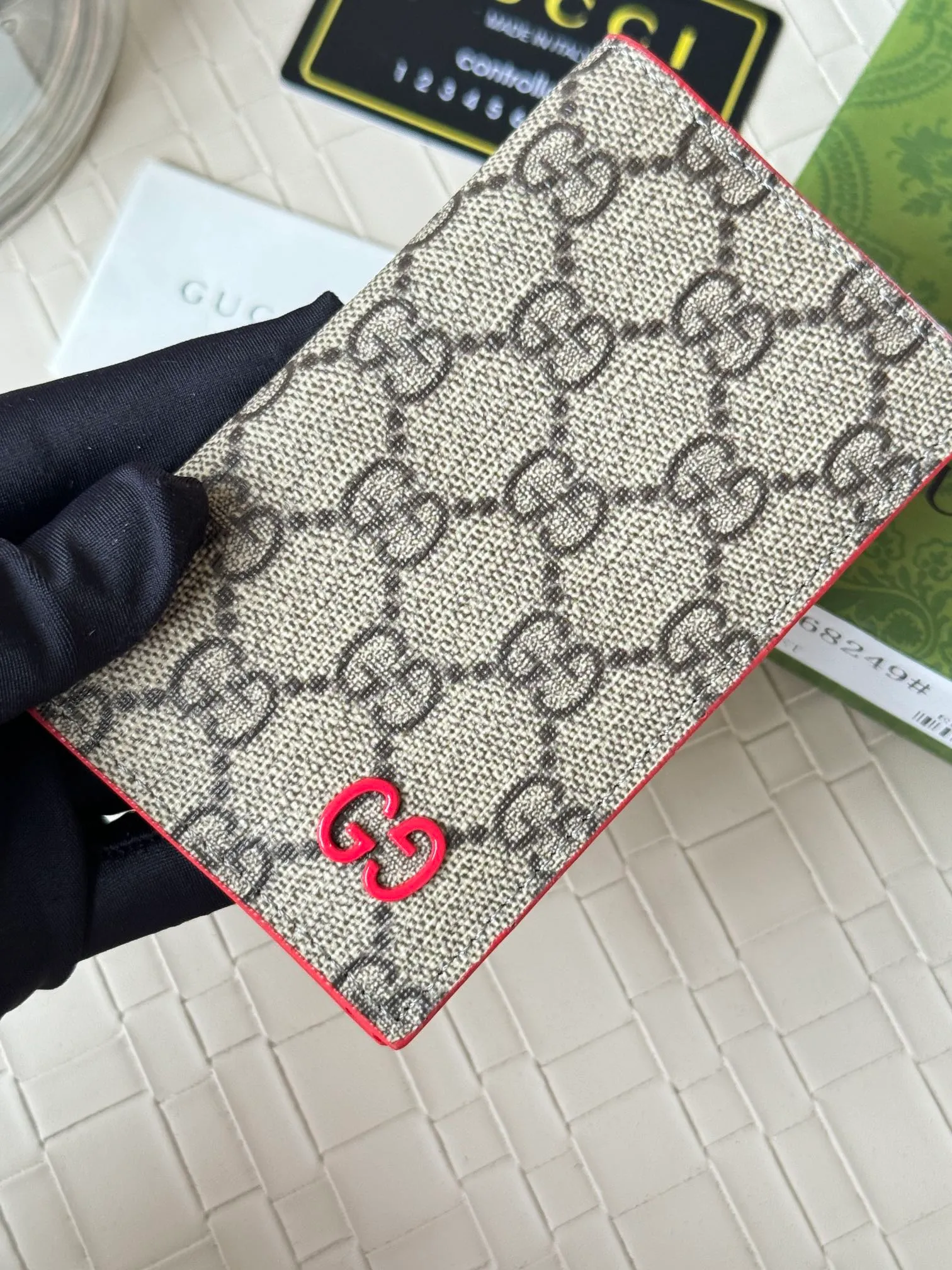 💰110 gucci men's casual pocket clip, real shot! 768249 Brown blue, brown red, brown green, brown yellow, black PVC Size: width 7.5x height 12cm