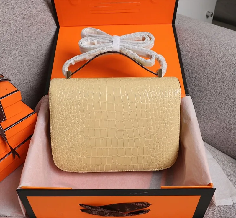 All Categories Official Website "Brand Women's Bags" Women's Bags 💙 Hermes 2022 Official New Hermes Constance Stewardess Bag Wholesale Crocodile Skin Full Pure Steel Plated Hardware Buckle 58003350 High Quality Size: 23-6-17CM