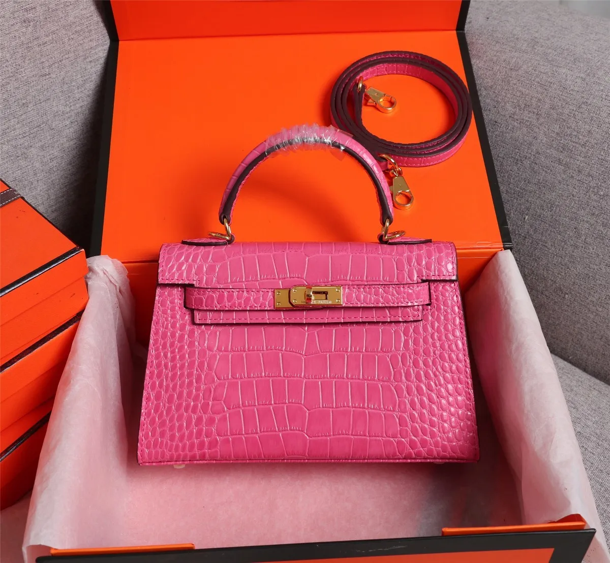 All categories Official website "Brand Women's Bags" Women's Bags 💙 Hermes 2022 Official New Hermès Handbag Kelly Crocodile Pattern First-layer Calfskin Wholesale 58002800 High Quality Size: 22-7-14CM