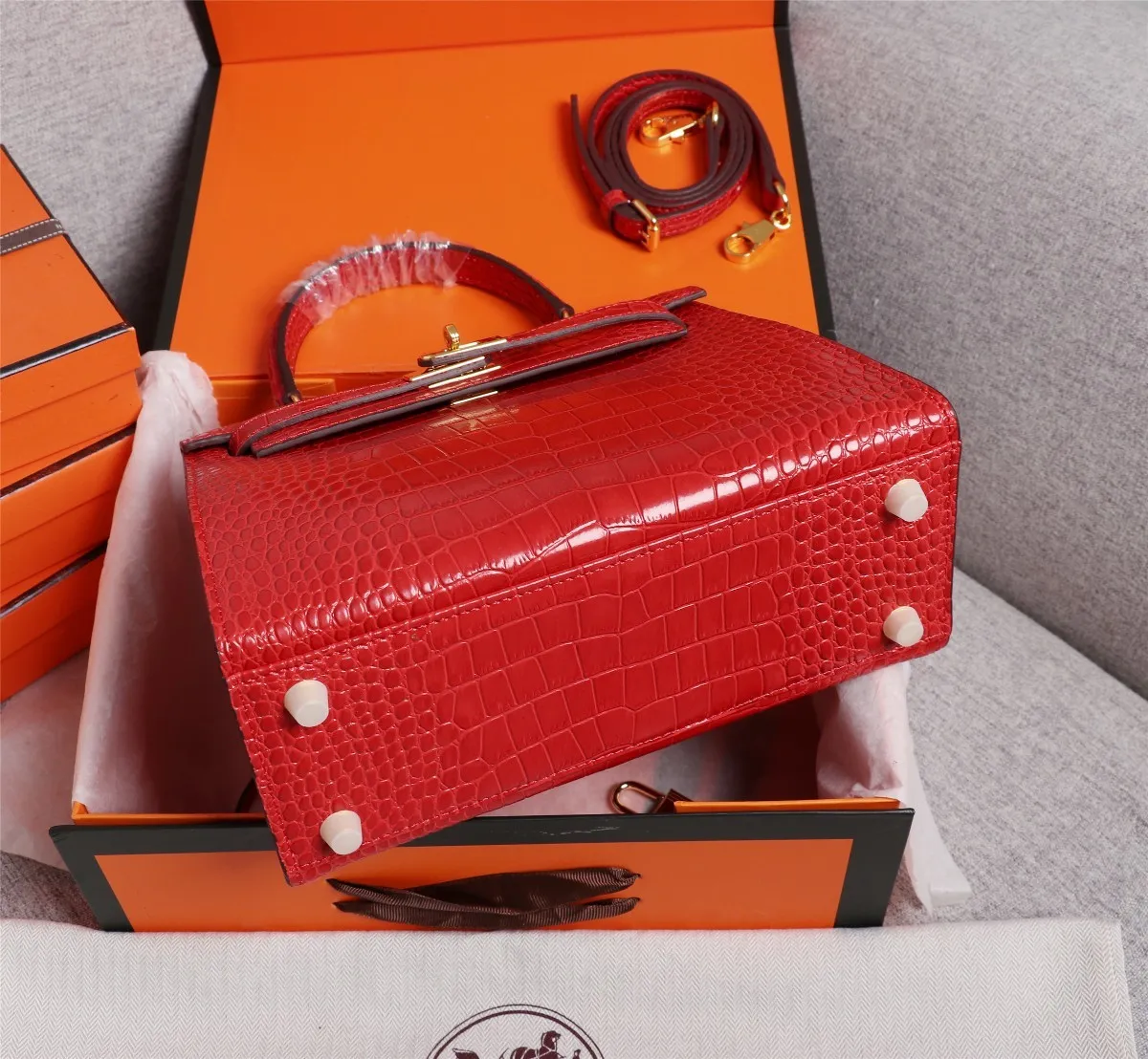All Categories Official Website "Brand Women's Bags" Women's Bags 💙 Hermes 2022 official new Hermes women's hand-carrying cross-body dual-use bag wholesale Kelly crocodile pattern 58002500 High quality Size: 25-9-18CM
