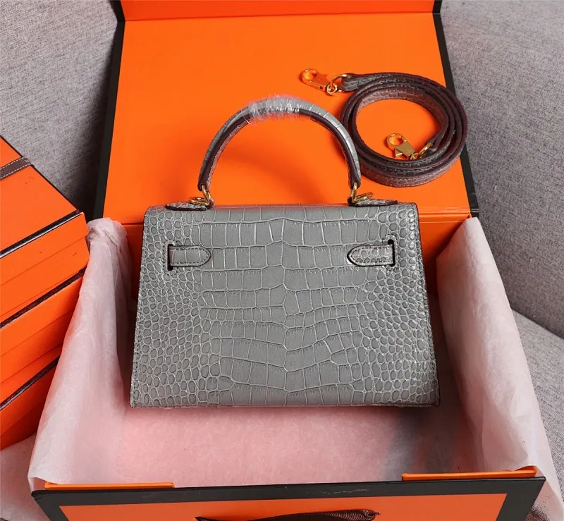 All categories Official website "Brand Women's Bags" Women's Bags 💙 Hermes 2022 Official New Hermès Handbag Kelly Crocodile Pattern First-layer Calfskin Wholesale 58002800 High Quality Size: 22-7-14CM