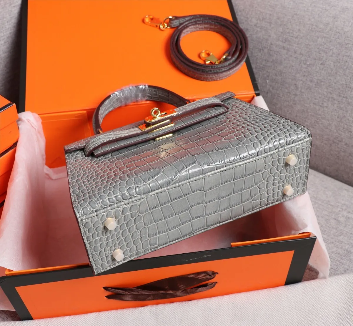 All categories Official website "Brand Women's Bags" Women's Bags 💙 Hermes 2022 Official New Hermès Handbag Kelly Crocodile Pattern First-layer Calfskin Wholesale 58002800 High Quality Size: 22-7-14CM