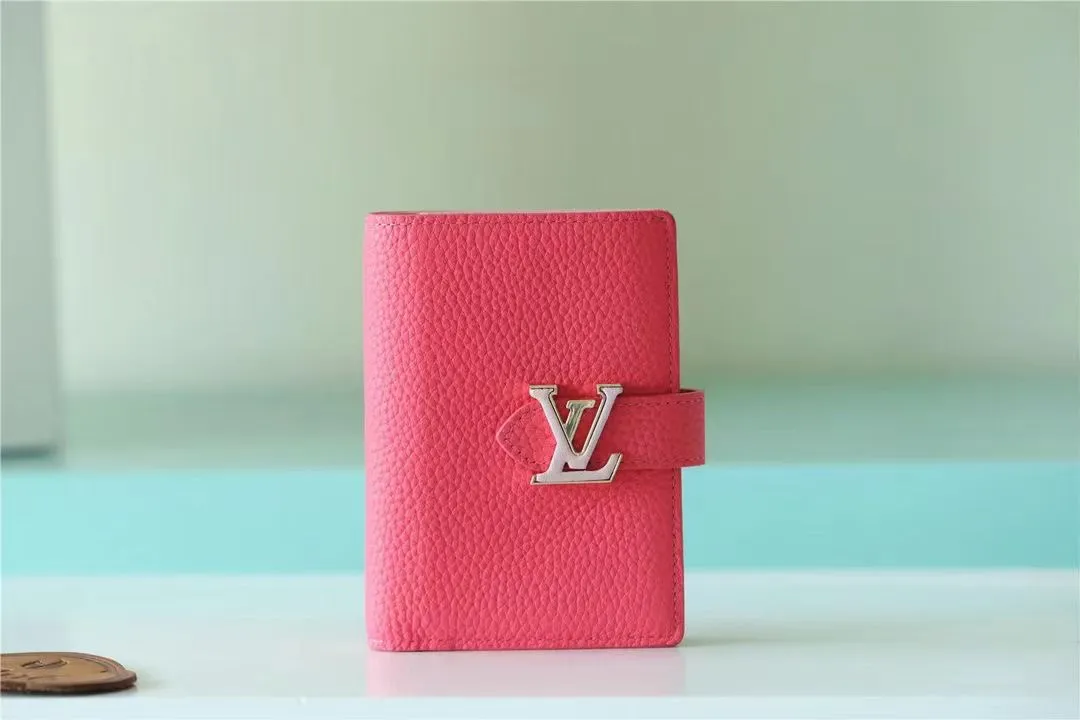 P150💰M81561 black m82198 light coffee m82461 rose red m82144 pink full leather pebbled lockme leather buckle Hermès short suit clip two-fold short wallet coin purse combination picture collection oo [handshake] [handshake]