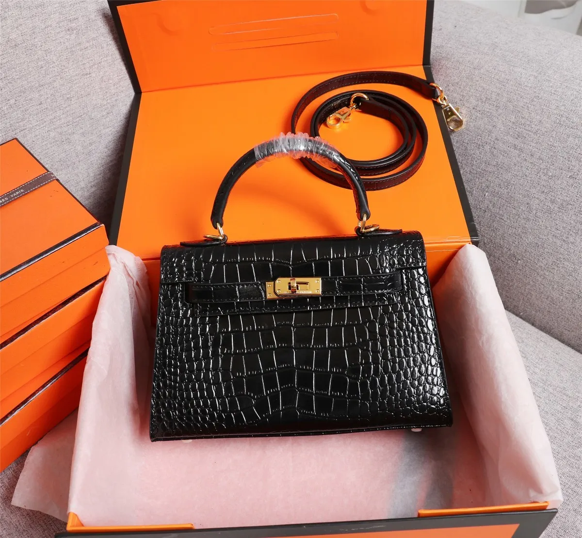 All categories Official website "Brand Women's Bags" Women's Bags 💙 Hermes 2022 Official New Hermès Handbag Kelly Crocodile Pattern First-layer Calfskin Wholesale 58002800 High Quality Size: 22-7-14CM