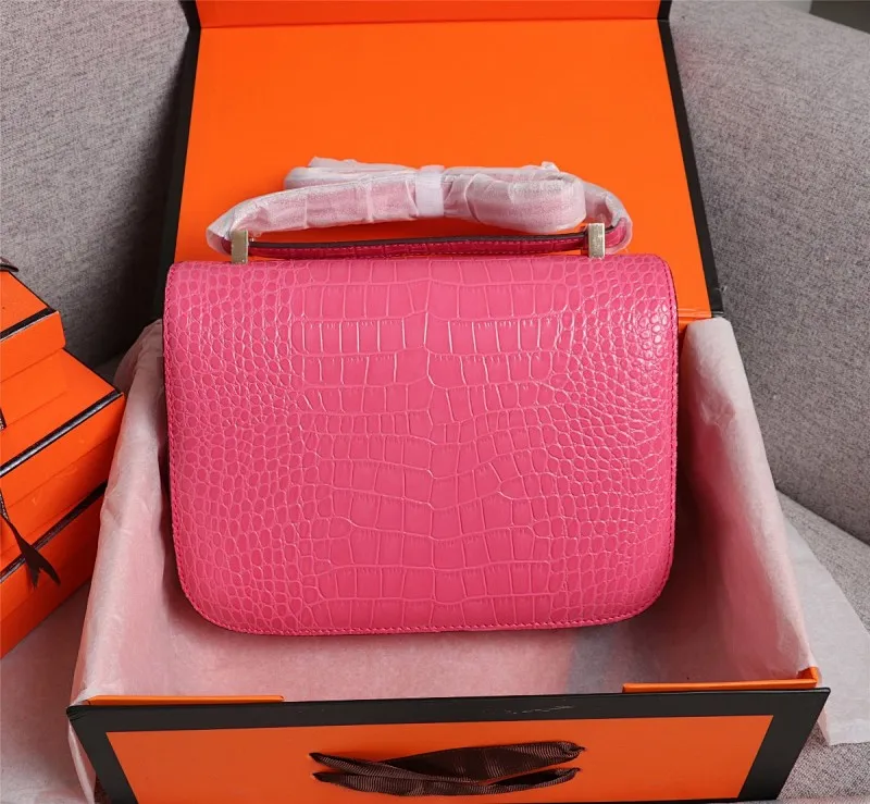 All Categories Official Website "Brand Women's Bags" Women's Bags 💙 Hermes 2022 Official New Hermes Constance Stewardess Bag Wholesale Crocodile Skin Full Pure Steel Plated Hardware Buckle 58003350 High Quality Size: 23-6-17CM