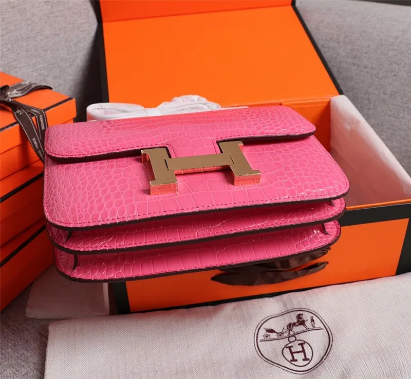 All Categories Official Website "Brand Women's Bags" Women's Bags 💙 Hermes 2022 Official New Hermes Constance Stewardess Bag Wholesale Crocodile Skin Full Pure Steel Plated Hardware Buckle 58003350 High Quality Size: 23-6-17CM