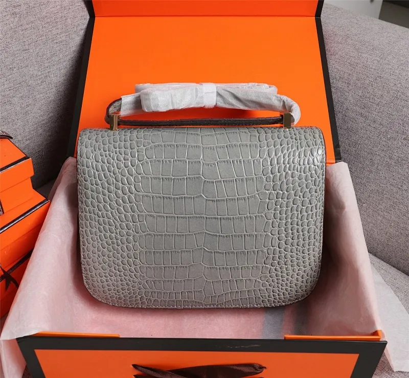 All Categories Official Website "Brand Women's Bags" Women's Bags 💙 Hermes 2022 Official New Hermes Constance Stewardess Bag Wholesale Crocodile Skin Full Pure Steel Plated Hardware Buckle 58003350 High Quality Size: 23-6-17CM