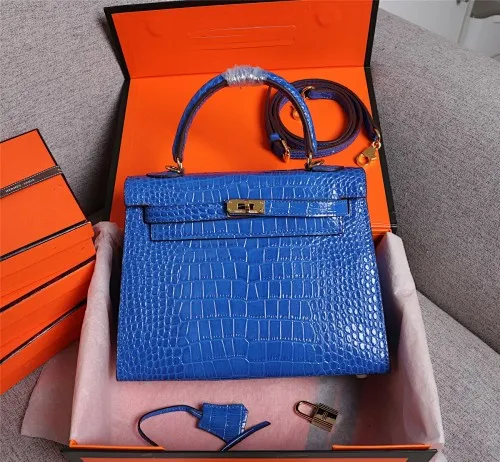 All Categories Official Website "Brand Women's Bags" Women's Bags 💙 Hermes 2022 Official New Hermès Handbag Kelly Crocodile Pattern First Layer Calfskin Wholesale 58003000 High Quality Size: 25-9-18CM