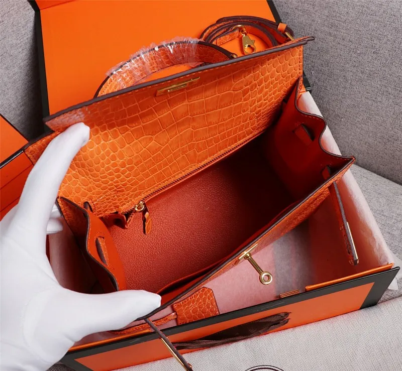 All Categories Official Website "Brand Women's Bags" Women's Bags 💙 Hermes 2022 official new Hermes women's hand-carrying cross-body dual-use bag wholesale Kelly crocodile pattern 58002500 High quality Size: 25-9-18CM