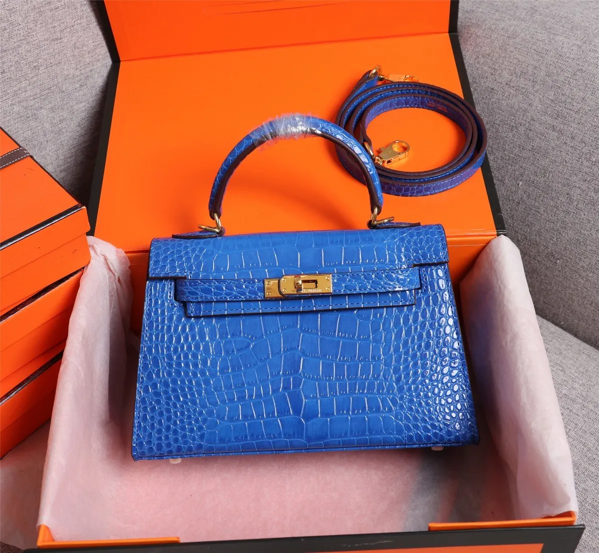 All Categories Official Website "Brand Women's Bags" Women's Bags 💙 Hermes 2022 official new Hermes women's hand-carrying cross-body dual-use bag wholesale Kelly crocodile pattern 58002500 High quality Size: 22-7-14CM