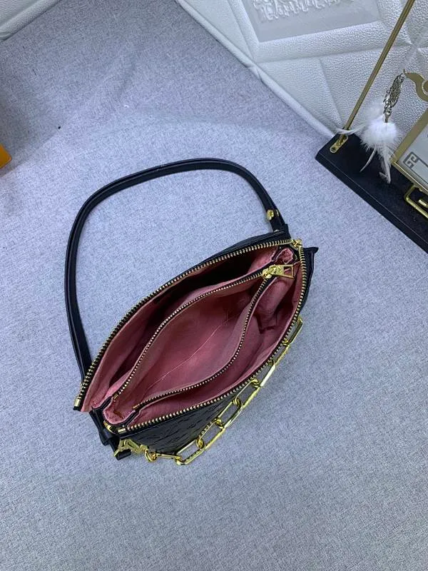 All categories Official website "Brand Women's Bags" Women's Bags 💙 LV Coussin BB handbags made a splash at the 2021 spring and summer fashion show. Monogram embossed puffy sheepskin creates a pillow-shaped structure that brings an edgy edge to a simple design. It can be worn cross-body using the shoulder strap or transformed into a chain baguette bag, or can be carried under the arm. Detailed features 20 x 16