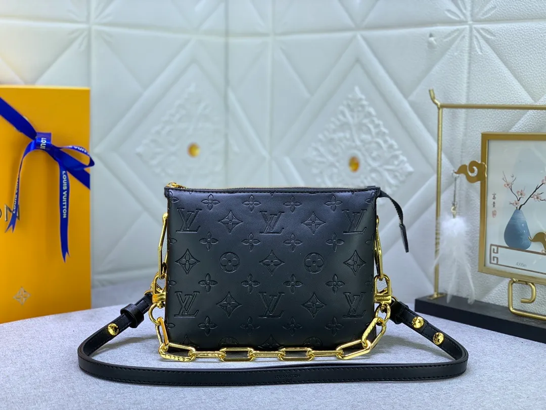 All categories Official website "Brand Women's Bags" Women's Bags 💙 LV Coussin BB handbags made a splash at the 2021 spring and summer fashion show. Monogram embossed puffy sheepskin creates a pillow-shaped structure that brings an edgy edge to a simple design. It can be worn cross-body using the shoulder strap or transformed into a chain baguette bag, or can be carried under the arm. Detailed features 20 x 16