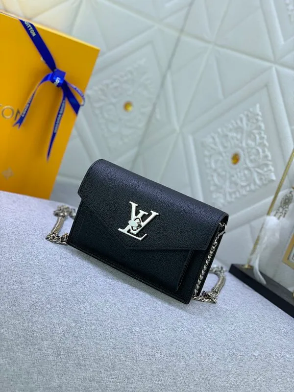All Categories Official Website "Brand Women's Bags" Women's Bags 💙 LV This Mylockme Pochette chain bag is made of soft cow leather and continues the core elements of the Lockme series with an envelope-style flap, front pocket and LV letter hook. The trendy construction is suitable for storing mobile phones and other essentials, and the long chain allows for shoulder or cross-body wear.