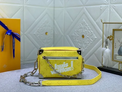 All Categories Official Website "Brand Women's Bags" Women's Bags 💙 LV has the new "Louis Vuitton!" signature printed on its vintage Monogram canvas and chunky chain, a mini soft trunk bag that is part of Virgil Abra's everyday LV capsule of the Men's Fall/Winter 2021-22 collection. Boxy shape and eight pieces of hardware to reinforce the corners. Can