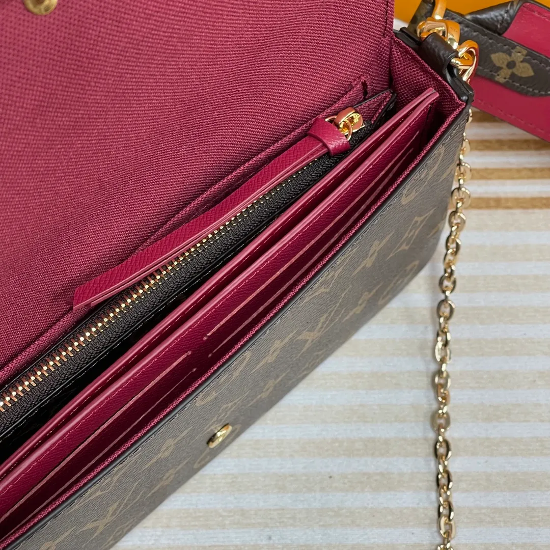 [Upgraded version] P480🐶Upgraded version. High quality. Semi-steel hardware M61276🐶 Comes with complete packaging. The Pochette Felicie handbag is elegant and compact, and contains two detachable pockets. It is a fashionable choice for carrying and organizing your daily necessities. More than just a wallet, it can be used as a charming clutch or small handbag once the gold chain is removed. Dimensions: 21.0 x 11.0 x 2.0 cm