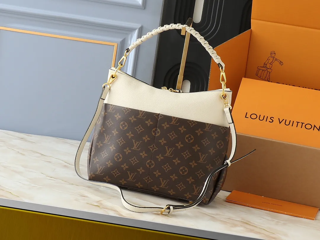 💰240💰Upgraded from the original M45522, 43170. This MONOGRAM canvas material is a new style of Melie handbag, a fashionable must-have item. Veau Cachemire leather material. Full leather embossed woven wrist double bag shopping bag. Lightweight and comfortable to carry. Unique vertical and narrow shape with modern style. Zipper pocket with metal engraved zipper puller for more personality. Size: 33x16x30cm