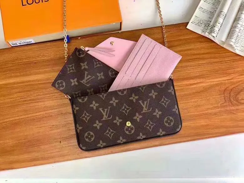 P140 Model: 61276 Size 21/11/2 Introduction: The Louis vuitton Felicie three-piece handbag is elegant and luxurious. It contains two detachable pockets and is a fashionable choice for carrying and organizing your daily necessities. It is more than just a wallet, after removing the gold chain, it can also be used as a charming clutch or small handbag ""