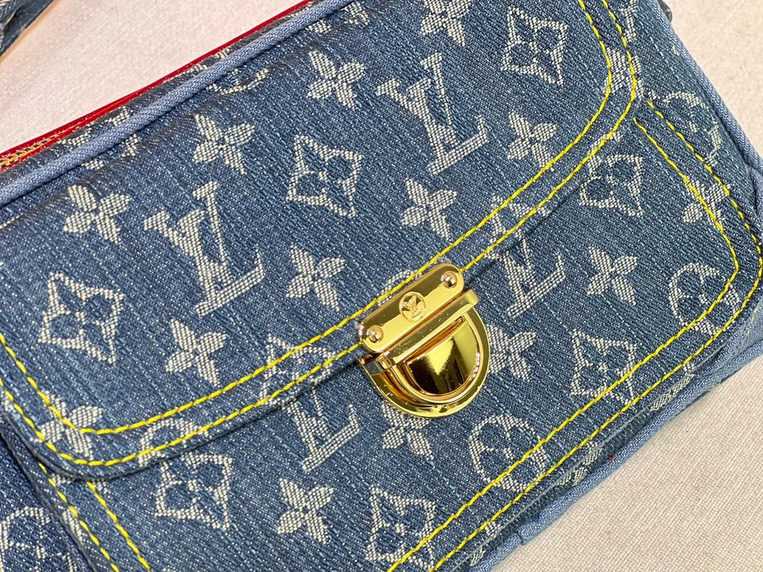 Batch 320💰denim with discolored yellow leather💥original Louis Vuitton denim series, high-end quality, full of praise, trendy style, super good tower clothes, same style as Yang Mi, medieval out-of-print limited edition, waist bag, size: length 25*width 6.5*height 15, style number: 44466
