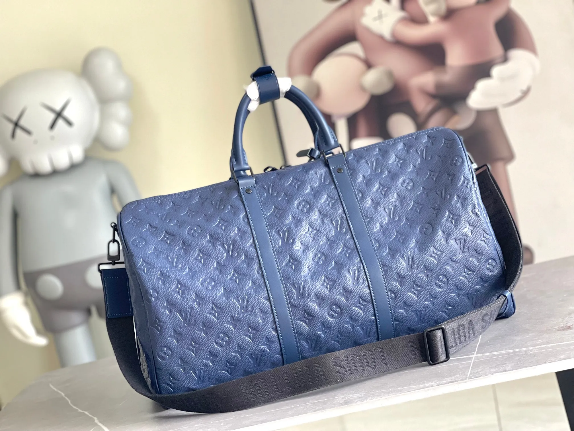 💰1300 (top layer leather) top original order M14840 M11495 blue KEEPALL 50 travel bag (with shoulder strap) soft texture, elegant style original Keepall travel bag with floral travel bag iconic Taiga leather material, fashionable and practical weekend leisure companion. size：50*29*23