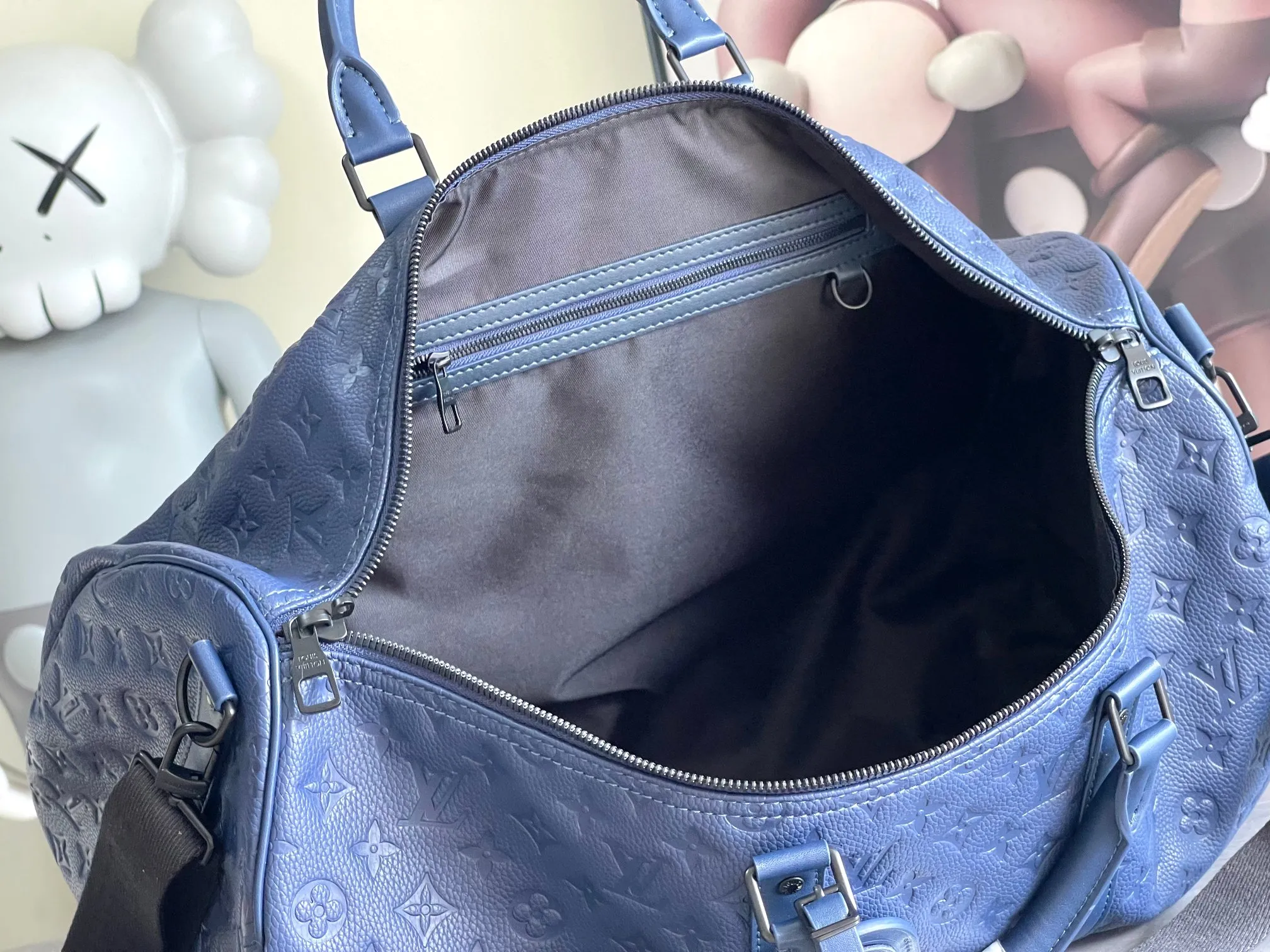 💰1300 (top layer leather) top original order M14840 M11495 blue KEEPALL 50 travel bag (with shoulder strap) soft texture, elegant style original Keepall travel bag with floral travel bag iconic Taiga leather material, fashionable and practical weekend leisure companion. size：50*29*23