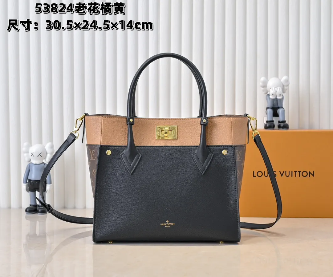 💰360💰Upgraded original [M53826 black embroidery M53825 apricot embroidery M53824 MM53823 presbyopia with black]🔥On My Side handbag shows the elegant fusion of calfskin and classic Monogram canvas. Contrasting canvas shapes the large outer pocket, creating a trompe l'oeil effect as if two handbags merge into one. Plenty of space can easily accommodate office needs, and the adjustable shoulder strap allows for a cross-body style. Dimensions: 30.5 x 24.5 x 14 cm (Length x Height x Width) - Calfskin and Monogram coated canvas - Cowhide leather trim - Microfiber lining - 2 top handles for hand or elbow carry - Adjustable shoulder strap for shoulder or cross-body wear - Lock closure - 2 outer pockets with magnetic closure - Zip pocket - 1 patch pocket