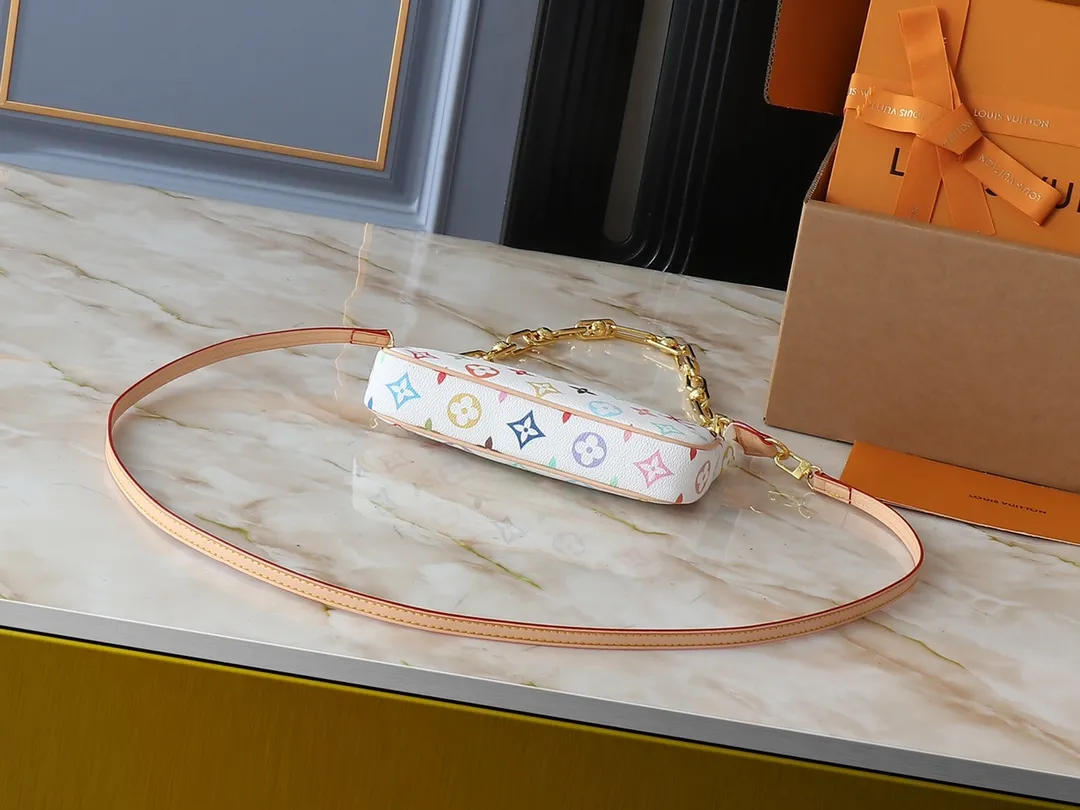 💰200💰Upgraded original M13663 M13404 M13440 M92649 This Pochette Accessoires handbag is made of coated canvas, with colorful Monogram patterns to interpret the smart style of the Louis Vuitton x Murakami cross-border collaboration series. Calf leather trim and dazzling hardware add to the sophisticated details, while the detachable shoulder strap and chain allow for flexible carry. Dimensions: 22.0 x 13.0 x 4.0 cm (length x height x width)