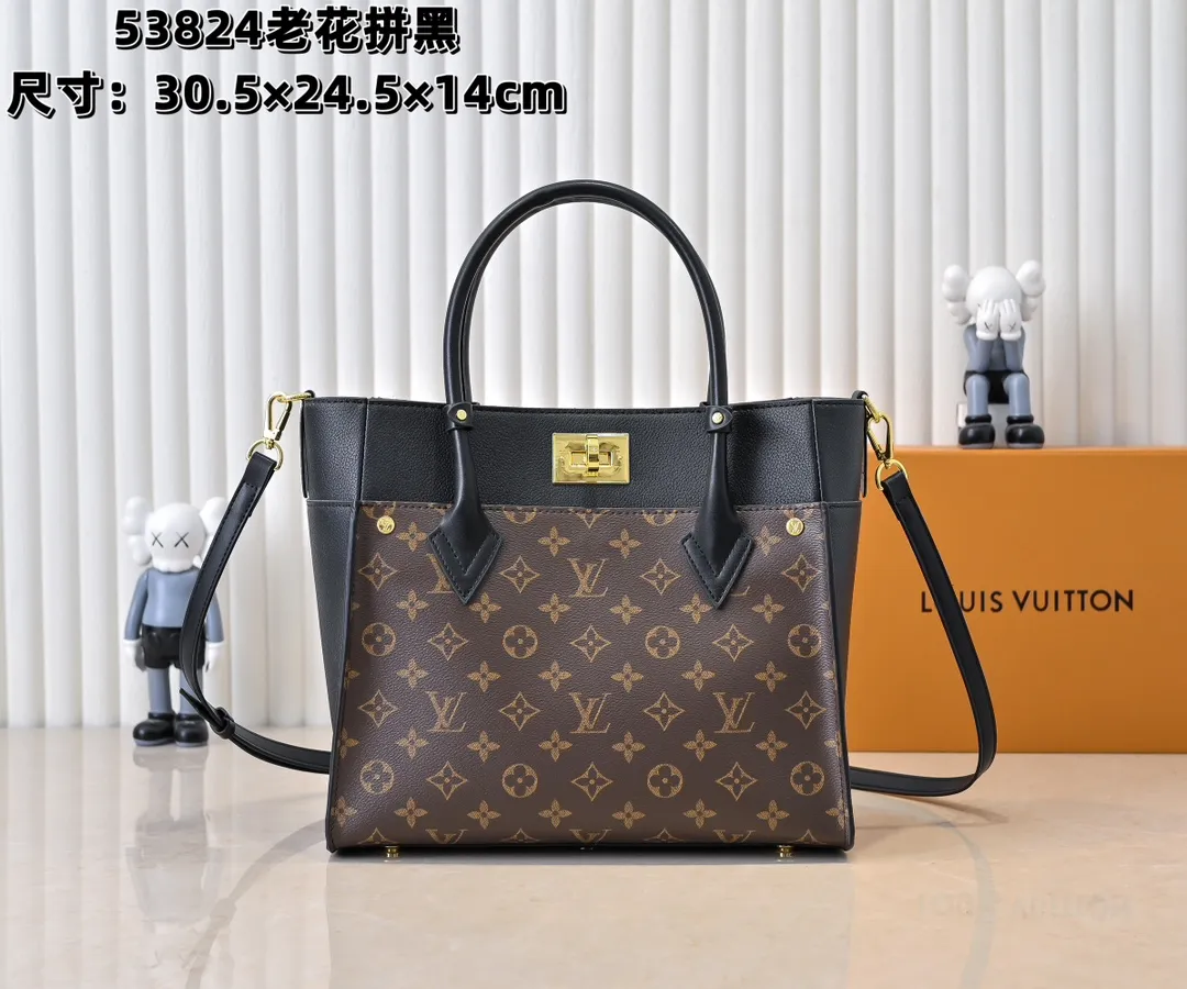 💰360💰Upgraded original [M53826 black embroidery M53825 apricot embroidery M53824 MM53823 presbyopia with black]🔥On My Side handbag shows the elegant fusion of calfskin and classic Monogram canvas. Contrasting canvas shapes the large outer pocket, creating a trompe l'oeil effect as if two handbags merge into one. Plenty of space can easily accommodate office needs, and the adjustable shoulder strap allows for a cross-body style. Dimensions: 30.5 x 24.5 x 14 cm (Length x Height x Width) - Calfskin and Monogram coated canvas - Cowhide leather trim - Microfiber lining - 2 top handles for hand or elbow carry - Adjustable shoulder strap for shoulder or cross-body wear - Lock closure - 2 outer pockets with magnetic closure - Zip pocket - 1 patch pocket