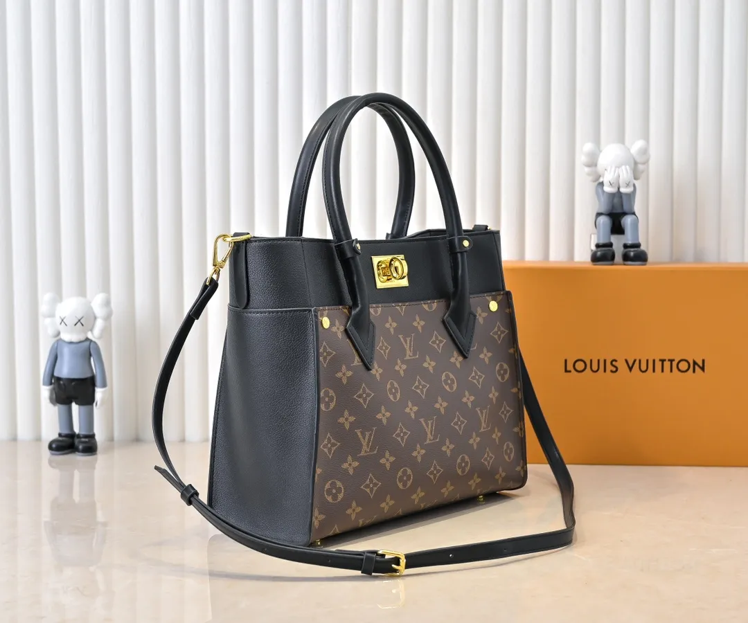 💰360💰Upgraded original [M53826 black embroidery M53825 apricot embroidery M53824 MM53823 presbyopia with black]🔥On My Side handbag shows the elegant fusion of calfskin and classic Monogram canvas. Contrasting canvas shapes the large outer pocket, creating a trompe l'oeil effect as if two handbags merge into one. Plenty of space can easily accommodate office needs, and the adjustable shoulder strap allows for a cross-body style. Dimensions: 30.5 x 24.5 x 14 cm (Length x Height x Width) - Calfskin and Monogram coated canvas - Cowhide leather trim - Microfiber lining - 2 top handles for hand or elbow carry - Adjustable shoulder strap for shoulder or cross-body wear - Lock closure - 2 outer pockets with magnetic closure - Zip pocket - 1 patch pocket