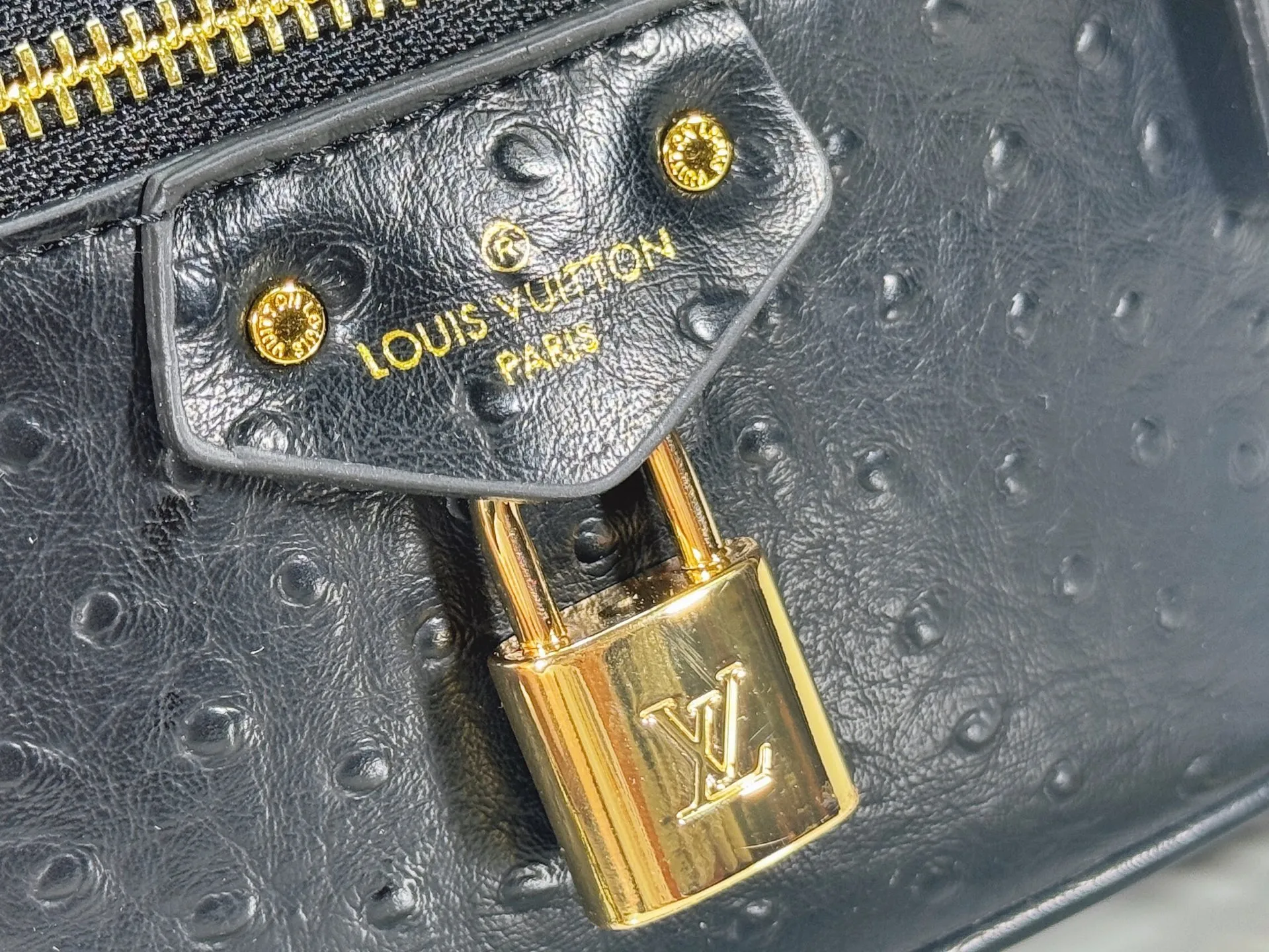 P240 M85911 M85820 M47125 Ostrich leather Vanity Chain Pouch cosmetic box chain bag is inspired by traditional cosmetic boxes and embodies the spirit of travel. This refined, slim bag is trimmed with goatskin trim on the top handle and features a removable braided chain. It is known for its rich collection of iconic details, including LV engraved padlocks and ostrich leather key bells. size：19x11x.5x6.5cm