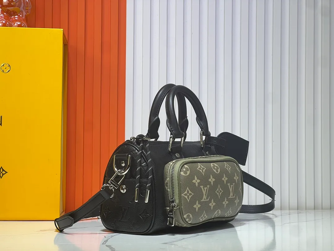 Batch 280💰Upgraded original M12627 khaki presbyopia, black grass green 46271 black flower This Keepall Bandoulière 25 handbag is made of grain leather with suede details and distressed metal parts. The Monogram canvas outer bag is opened with a cord zipper puller, making it easy to access and place your belongings. Removable and adjustable leather shoulder strap provides comfortable shoulder carrying experience. Length, height and width: 25x15x11cm