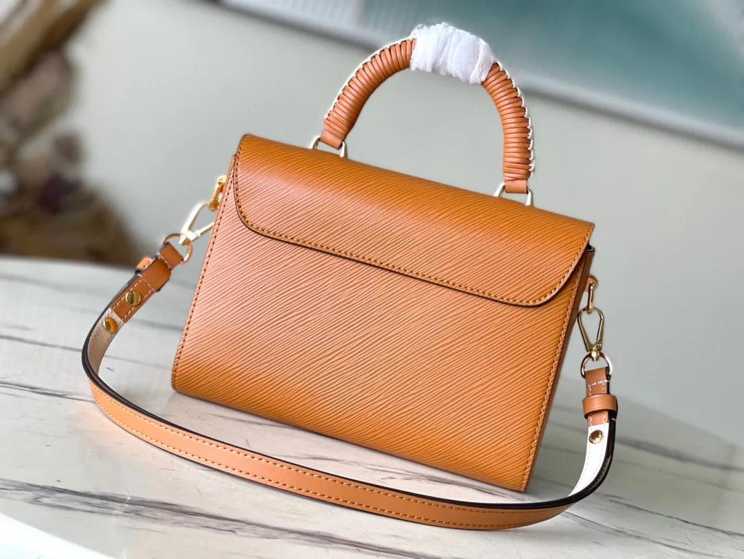 💰1360 (top layer leather) top quality original M22229 brown (woven) This Twist medium handbag is made of Epi embossed leather, and the LV Twist twist lock and top handle are wrapped in woven leather, injecting a feminine touch into the eye-catching structure. With the detachable and adjustable shoulder strap, you can switch between long and short shoulder or cross-body wear. Dimensions: 23.0 x 17.0 x 9.5 cm
