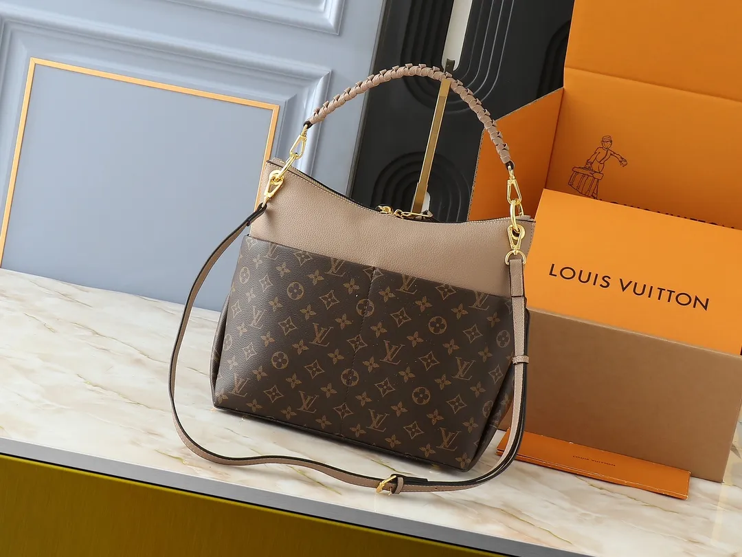 💰240💰Upgraded from the original M45522, 43170. This MONOGRAM canvas material is a new style of Melie handbag, a fashionable must-have item. Veau Cachemire leather material. Full leather embossed woven wrist double bag shopping bag. Lightweight and comfortable to carry. Unique vertical and narrow shape with modern style. Zipper pocket with metal engraved zipper puller for more personality. Size: 33x16x30cm