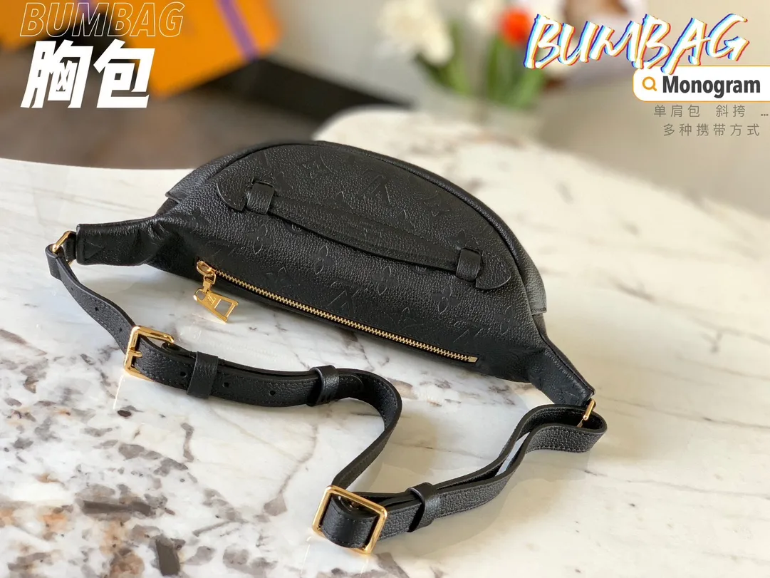💰920 (top-grain leather) top original single M44812 black embossed] BUMBAG chest bag patterned style can be used as a waist bag, shoulder bag, crossbody...Multiple carrying methods, soft Monogram fabric, girly pattern design, sports style adds pure fashionable and casual temperament. Detailed size: 37*14*13