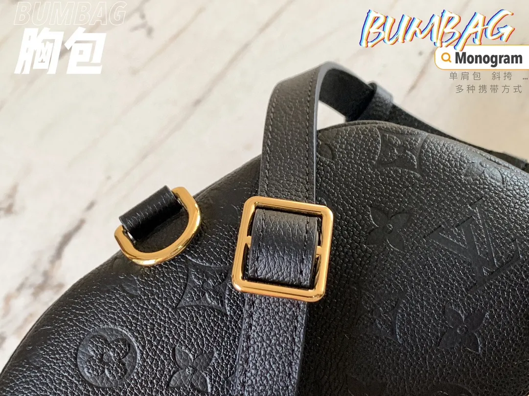 💰920 (top-grain leather) top original single M44812 black embossed] BUMBAG chest bag patterned style can be used as a waist bag, shoulder bag, crossbody...Multiple carrying methods, soft Monogram fabric, girly pattern design, sports style adds pure fashionable and casual temperament. Detailed size: 37*14*13