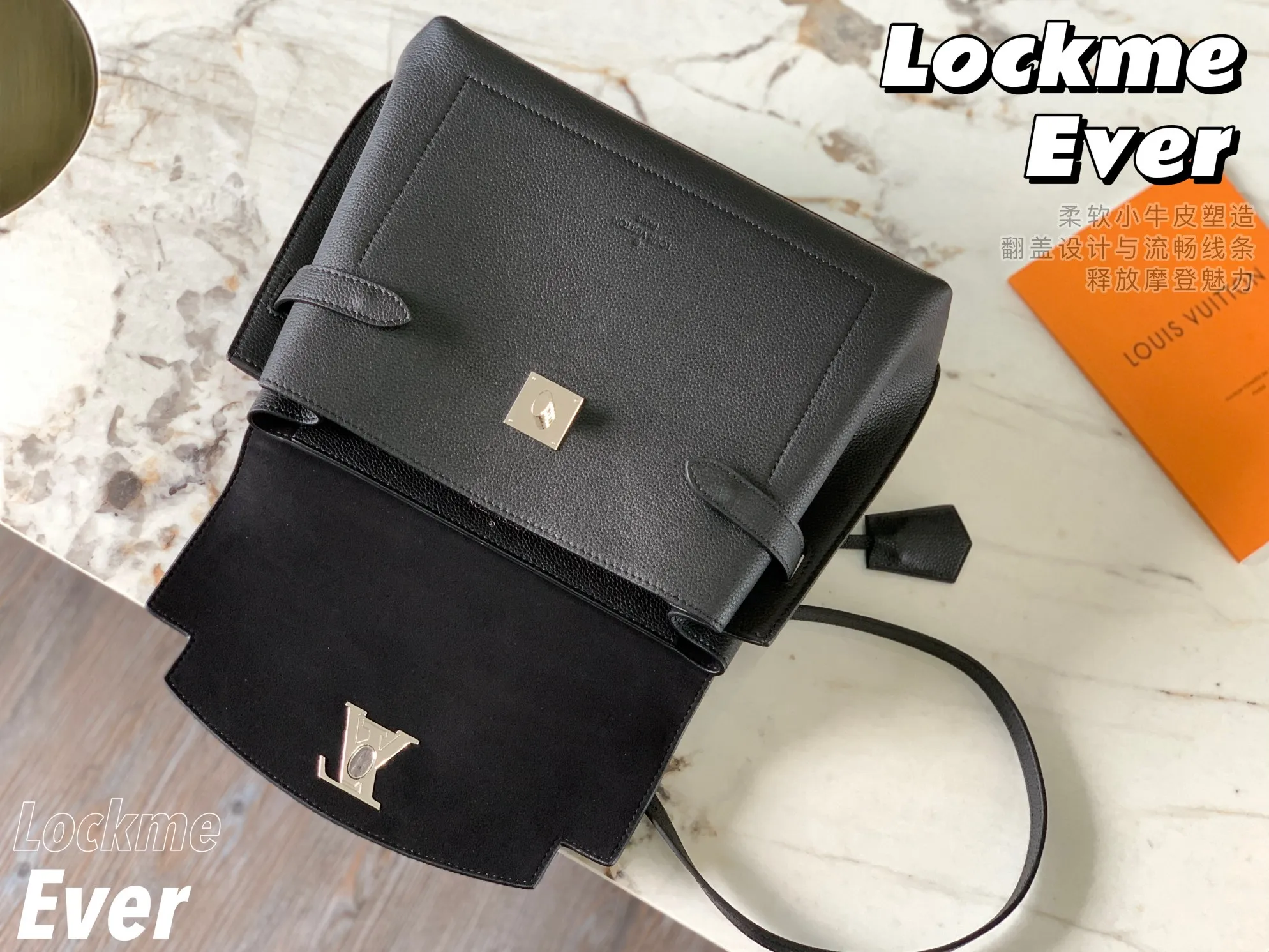 P1440 [Original leather 💋M51395 black] Lockme Ever medium handbag is made of soft calfskin material, equipped with a single handle, fashionable appearance and distinct layers. The neat silhouette with top flap and spacious handbag add a fashionable and modern feel. Silver LV twist lock and leather shoulder strap, an elegant choice for everyday styling. Detailed size: 33.5*21.5*14.5cm