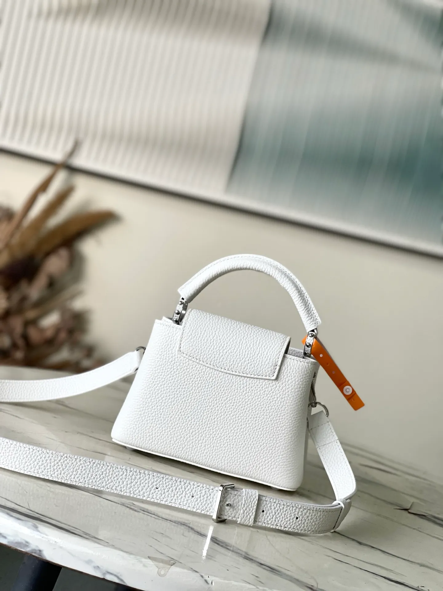 💰2700 "Special Grade Original Leather" M25934 White Mini As part of the "Extraordinary Series", this Capni mini bag has been redesigned with exquisite embroidery technology. It's made from calfskin and embellished with shimmering sequins in a romantic floral pattern and finished with gold-toned hardware. The backpack design provides a separated interior space and features the iconic LV initials as a tribute to the brand's exquisite craftsmanship. Dimensions: 21 x 13.6 x 8cm