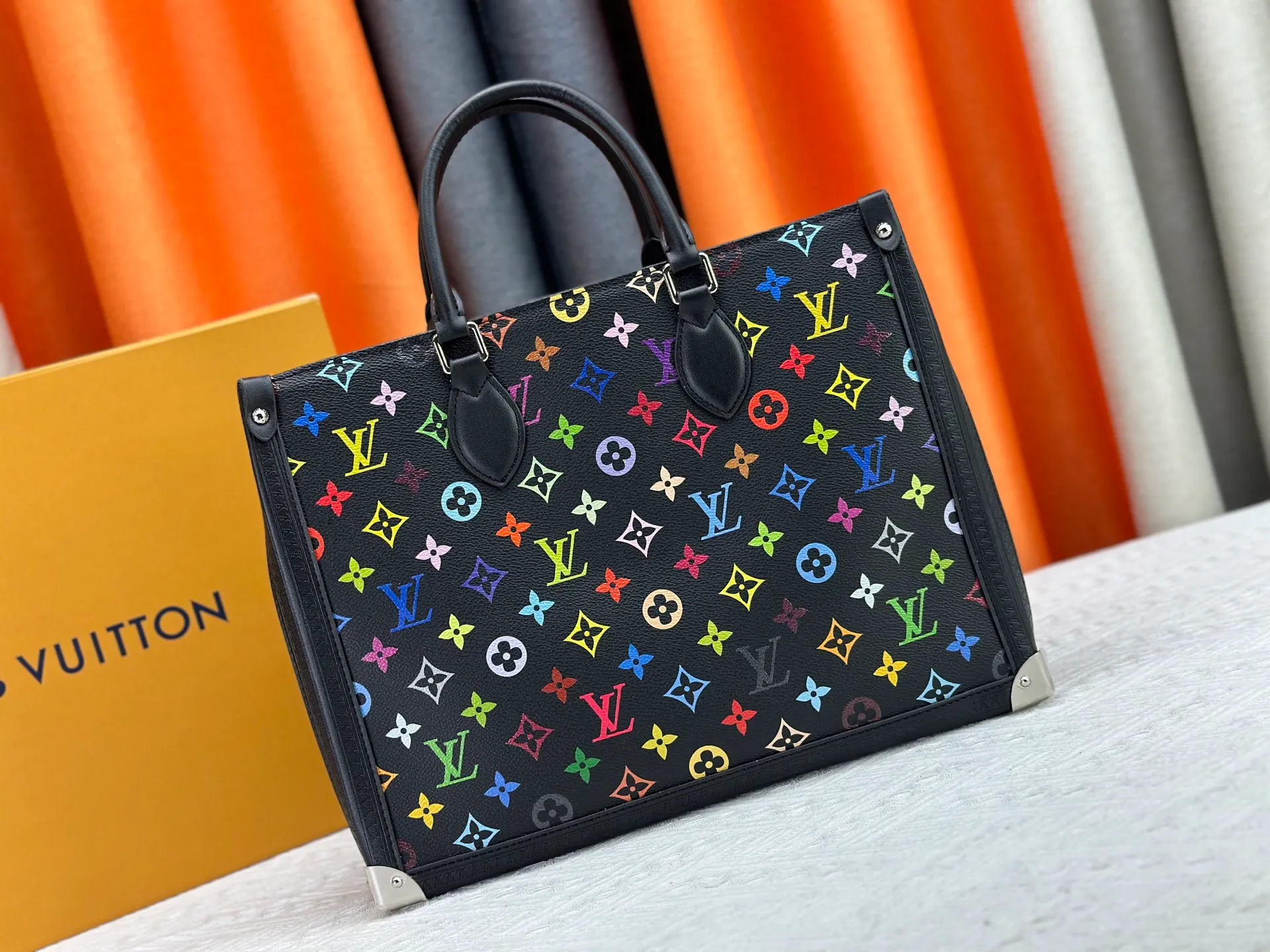 P340 M13079 New white three-color lv Louis Vuitton women's shoulder bag Murakami co-branded tote bag size 34