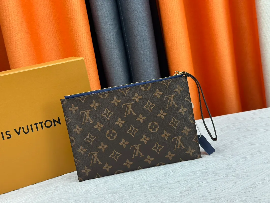 P 120 M60910, actual photo This handbag is exquisitely crafted. The Pallas handbag combines classic Monogram canvas with bright colors to create a pleasing effect. It holds an iPad mini for the ultimate feminine look and fits easily into most Louis Vuitton shoulder bags and tote styles. Carry loop with bright gold-tone brass hardware, calfskin lining, 6 credit card slots and a contrasting external patch pocket. Dimensions: 24x17,