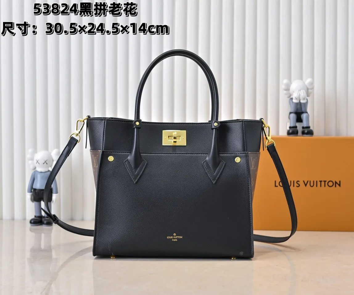 💰360💰Upgraded original [M53826 black embroidery M53825 apricot embroidery M53824 MM53823 presbyopia with black]🔥On My Side handbag shows the elegant fusion of calfskin and classic Monogram canvas. Contrasting canvas shapes the large outer pocket, creating a trompe l'oeil effect as if two handbags merge into one. Plenty of space can easily accommodate office needs, and the adjustable shoulder strap allows for a cross-body style. Dimensions: 30.5 x 24.5 x 14 cm (Length x Height x Width) - Calfskin and Monogram coated canvas - Cowhide leather trim - Microfiber lining - 2 top handles for hand or elbow carry - Adjustable shoulder strap for shoulder or cross-body wear - Lock closure - 2 outer pockets with magnetic closure - Zip pocket - 1 patch pocket